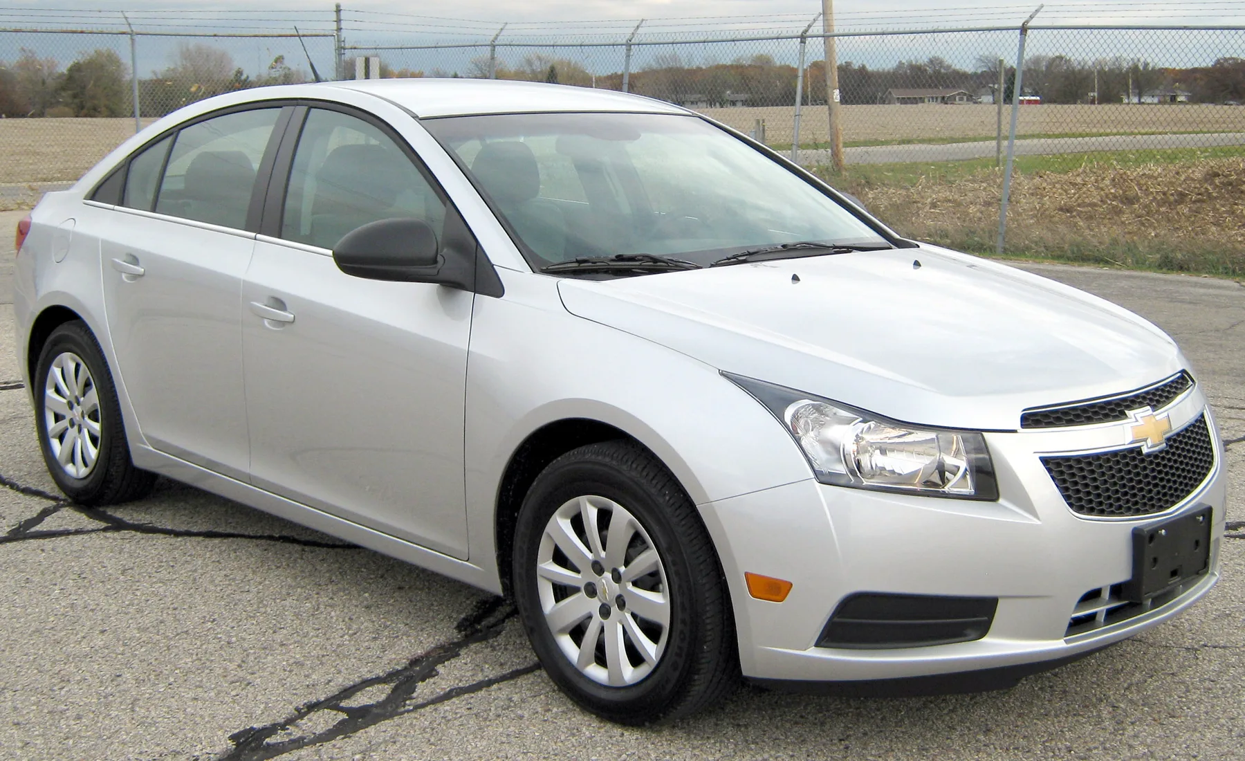 Silver Chevrolet Cruze in an official NHTSA test photograph