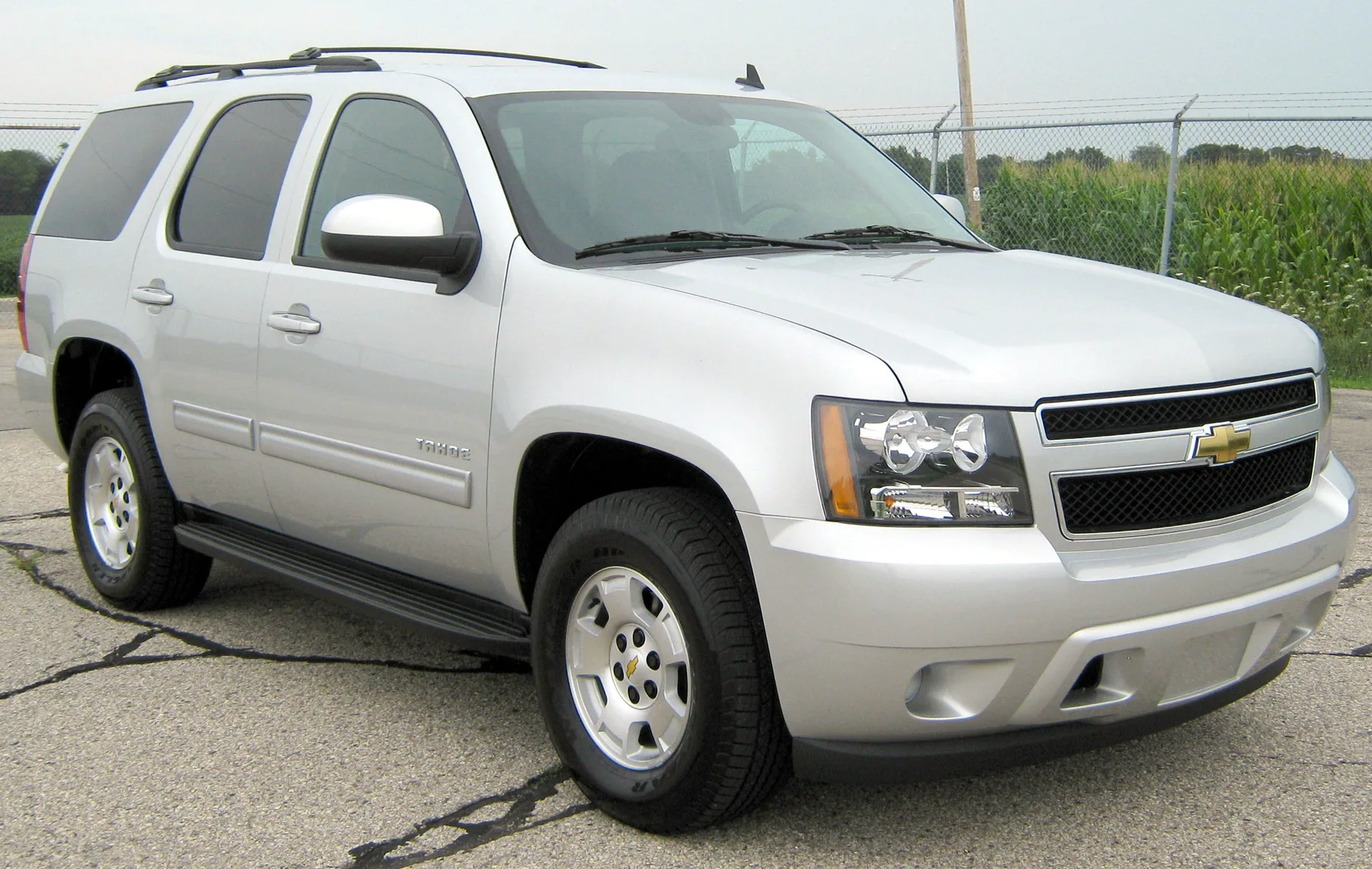Silver Chevrolet Tahoe in an official NHTSA test photograph