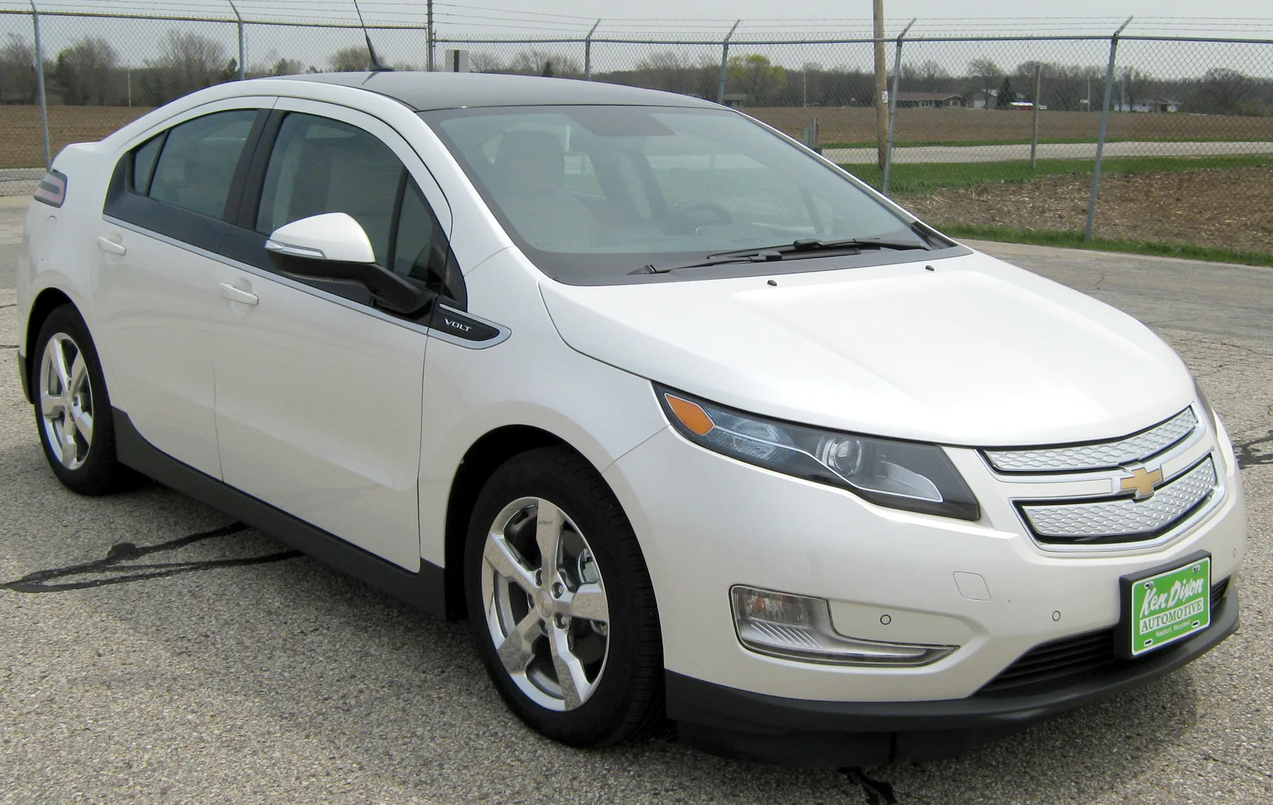 White Chevrolet Volt in an official NHTSA test photograph